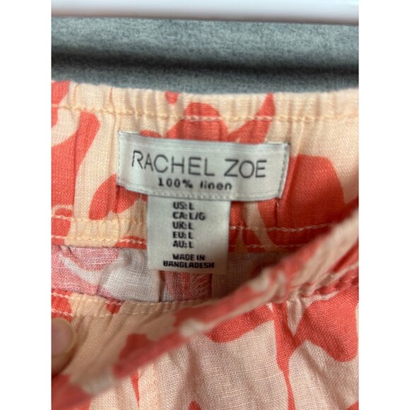 Rachel Zoe Womens Pants L Coral Leaf Pattern Linen Tropical Summer‎ - Picture 5 of 7